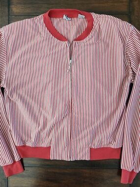 Vintage Red & White Striped Bomber Jacket - Women's Small